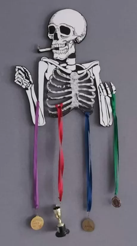 Skeleton Medal Holder: Gothic Halloween Sports Award Display